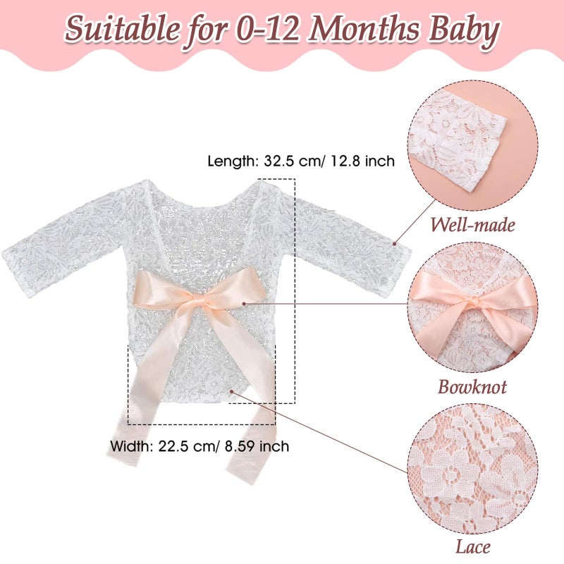 SPOKKI 4 PCS Newborn Photography Props Outfits-BabyTutu Skirt Cute Bow Headdress and Lace Rompers Sets for Infants Girl Boy - Image 4